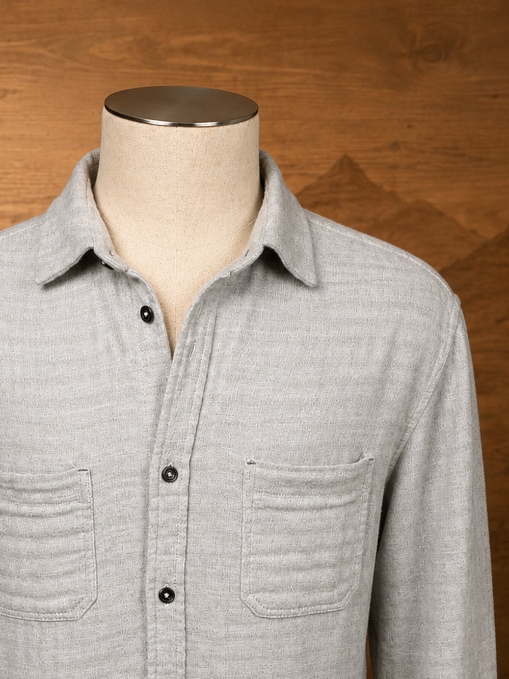 Carbon2Cobalt Men L Gray Textured Knit Shirt Dual Pocket Button Up